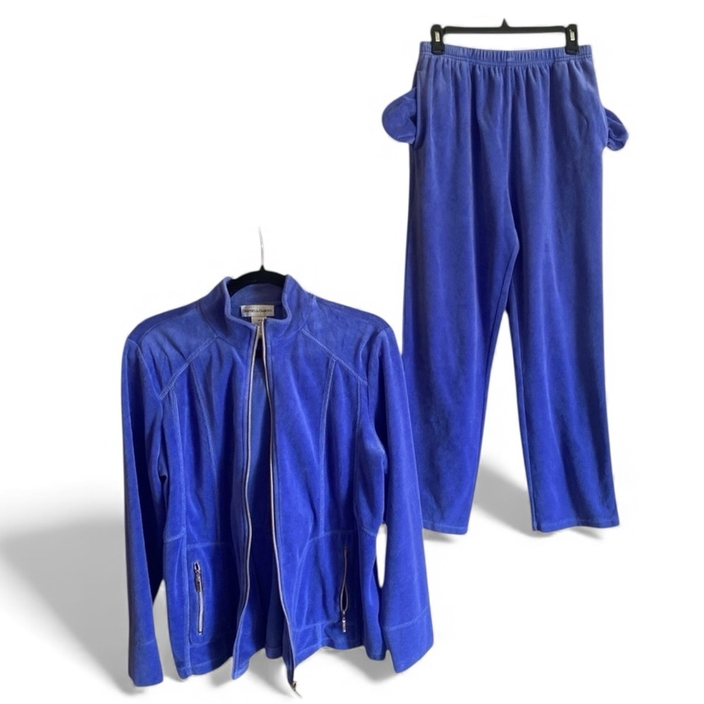 Vintage Tracksuit Pantsuit DRAPER’S & DAMON’S Velour Blue Medium Balletcore - Picture 7 of 11